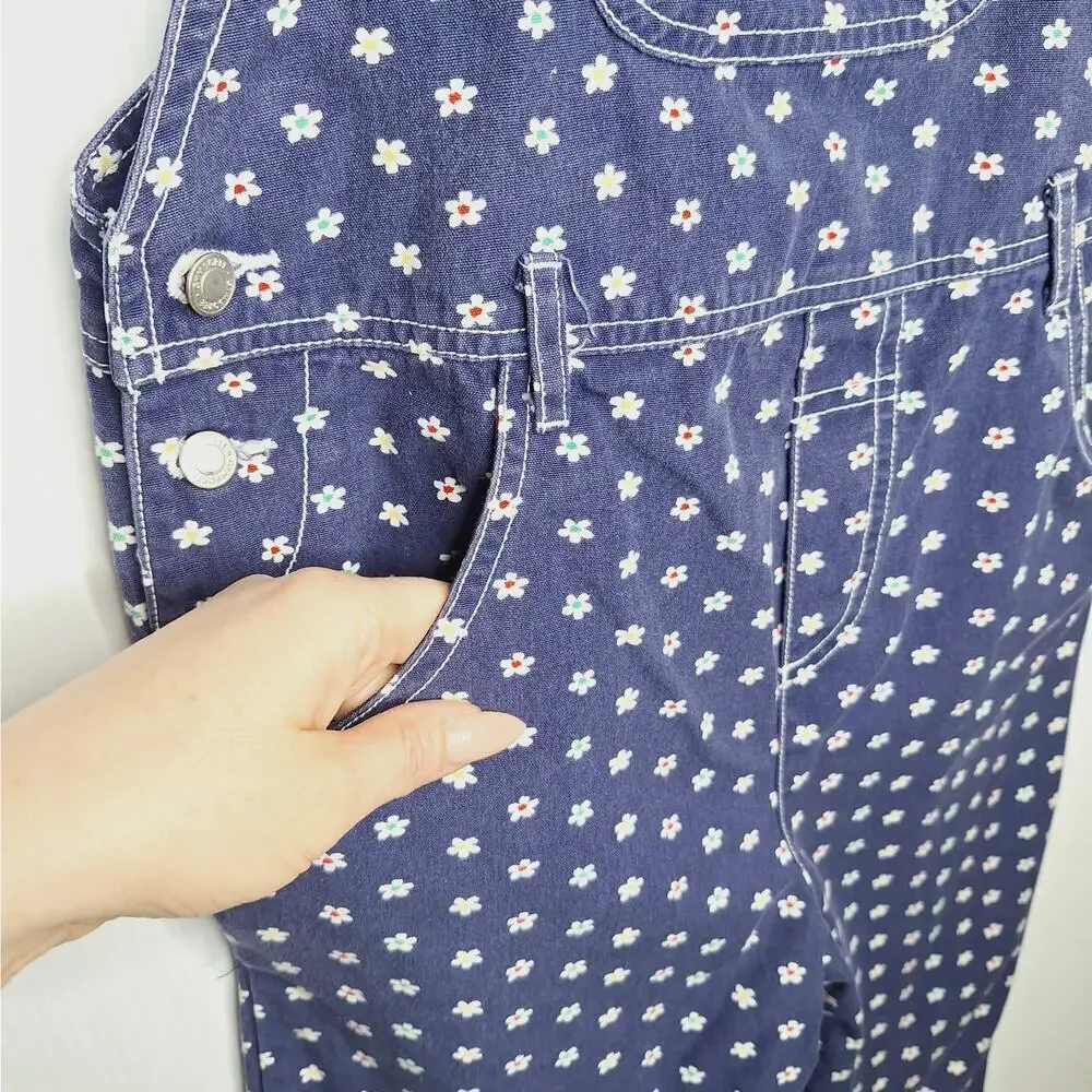 Vintage 90s Gymboree Daisy Overalls Girls 5/6 Floral Rainbow Tag Bibs Dungarees